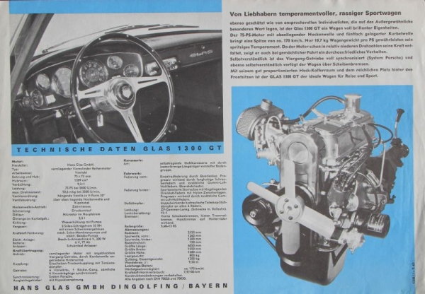 Glas 1300 GT Grand Tourisme Modelprogram 1963 Carbrochure (5724)